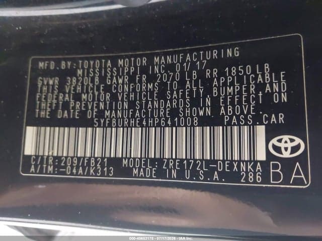 2017 TOYOTA COROLLA LE 9