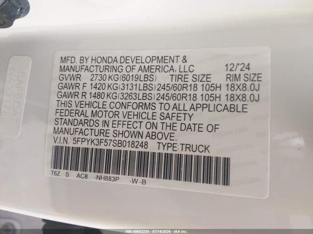 2025 HONDA RIDGELINE RTL 9