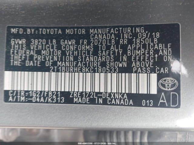 2019 TOYOTA COROLLA LE 9