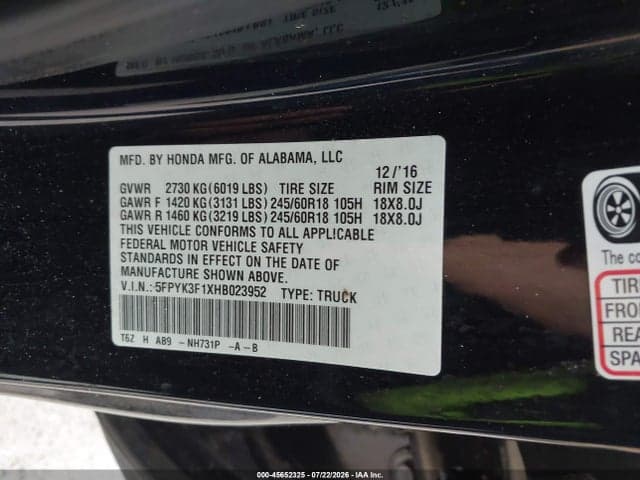2017 HONDA RIDGELINE SPORT 9