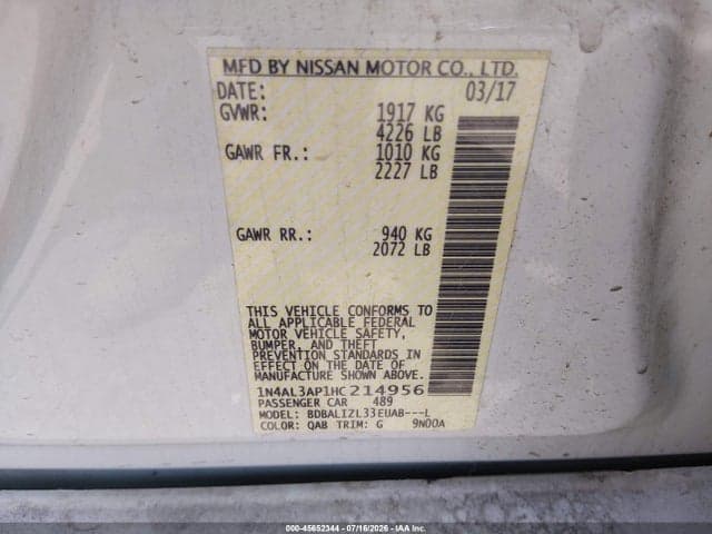 2017 NISSAN ALTIMA 2.5 SV 9
