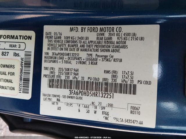 2017 FORD FUSION SE 9