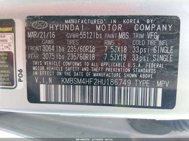 2017 HYUNDAI SANTA FE SE 10