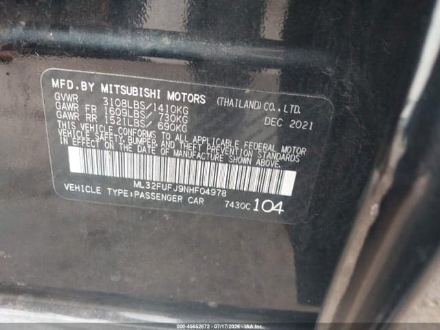 2022 MITSUBISHI MIRAGE G4 BLACK EDITION/ES/LE 9