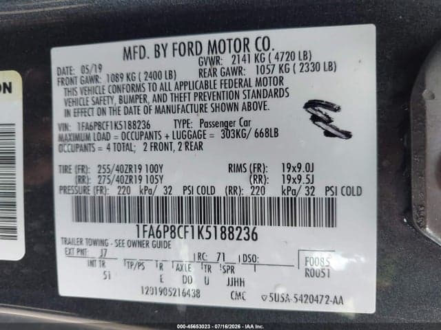 2019 FORD MUSTANG GT PREMIUM 9