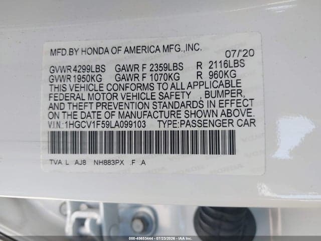 2020 HONDA ACCORD EX-L 9