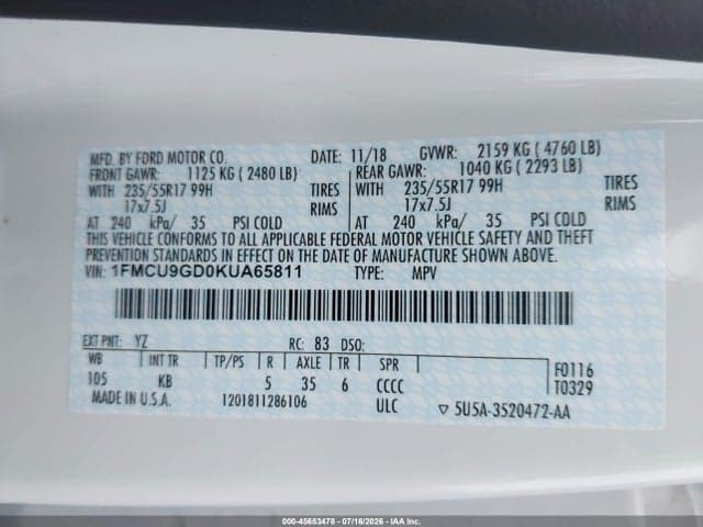 2019 FORD ESCAPE SE 9