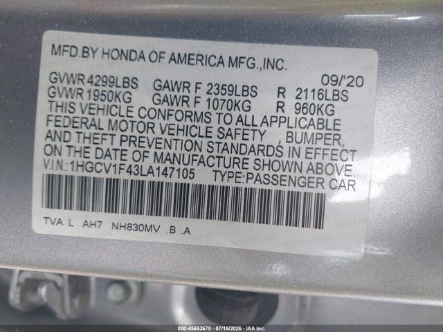 2020 HONDA ACCORD EX 8