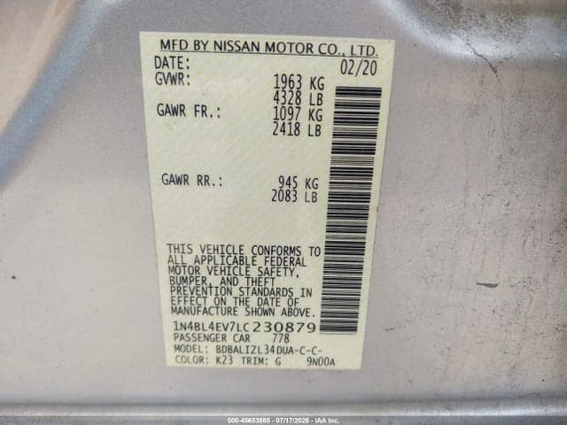 2020 NISSAN ALTIMA SL FWD 9