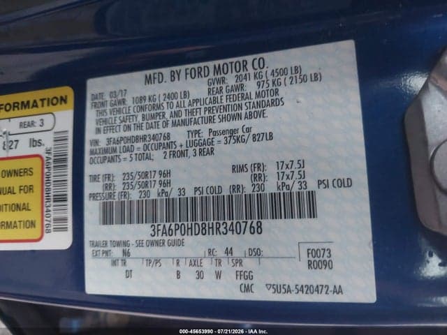 2017 FORD FUSION SE 9