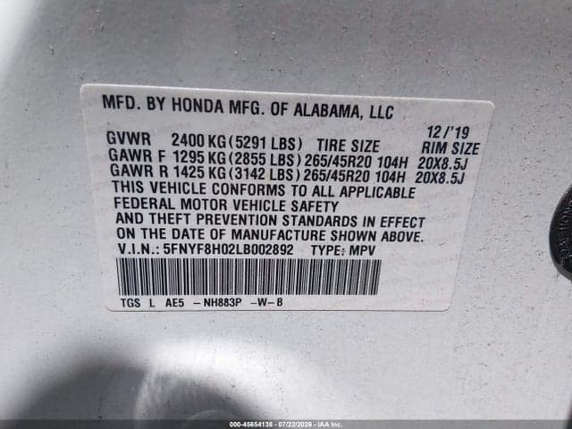 2020 HONDA PASSPORT AWD ELITE 9