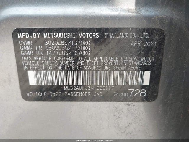 2021 MITSUBISHI MIRAGE CARBONITE EDITION/ES/LE 5
