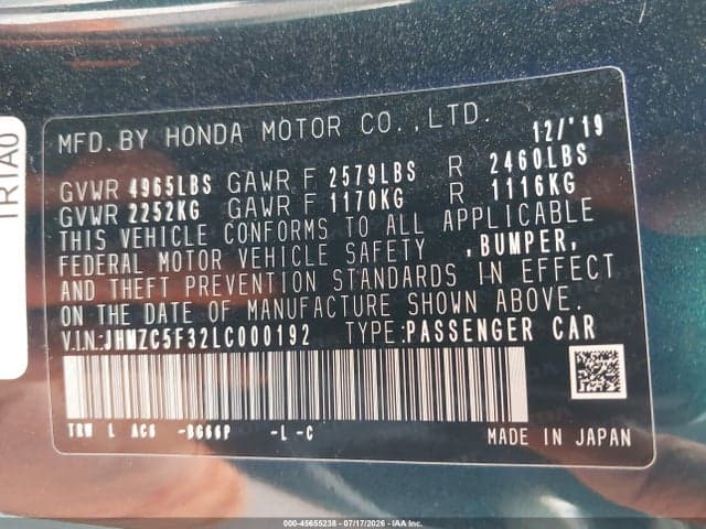 2020 HONDA CLARITY PLUG-IN HYBRID TOURING 9