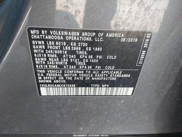 2019 VOLKSWAGEN ATLAS 3.6L V6 SE 9