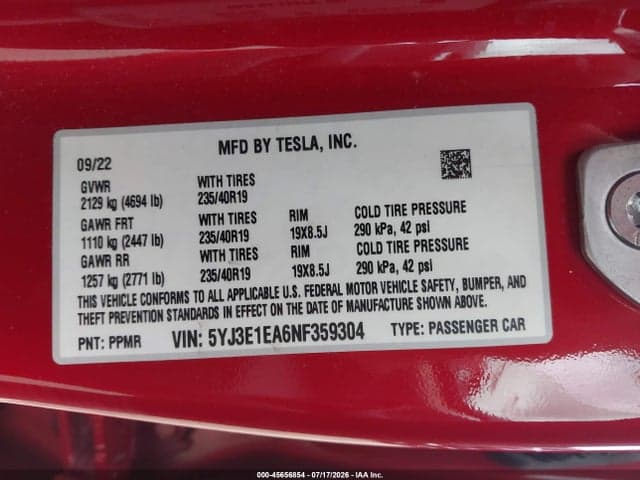 2022 TESLA MODEL 3 REAR-WHEEL DRIVE 9