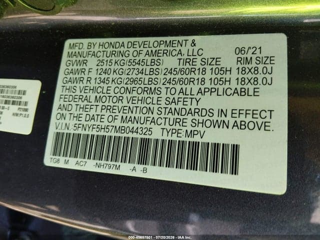 2021 HONDA PILOT 2WD EX-L 9