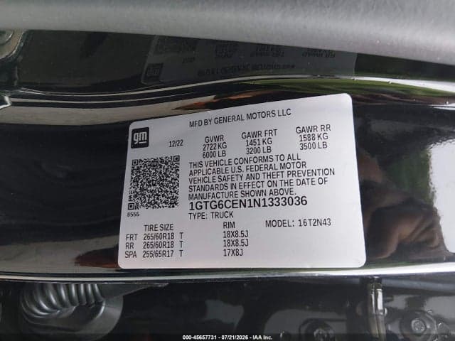2022 GMC CANYON 4WD SHORT BOX ELEVATION 9