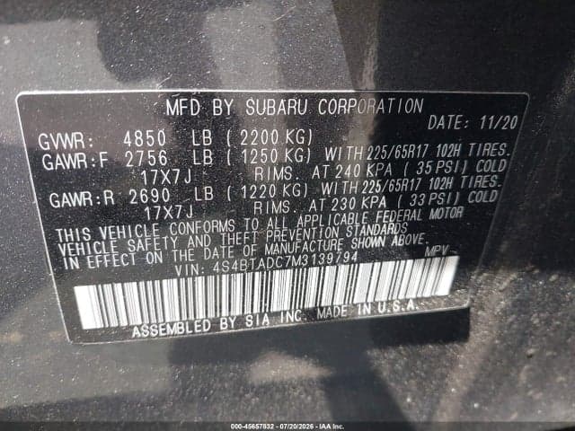 2021 SUBARU OUTBACK PREMIUM 9