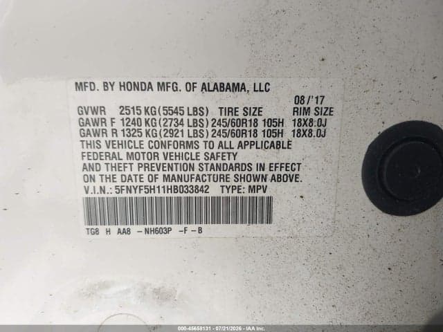 2017 HONDA PILOT LX 9