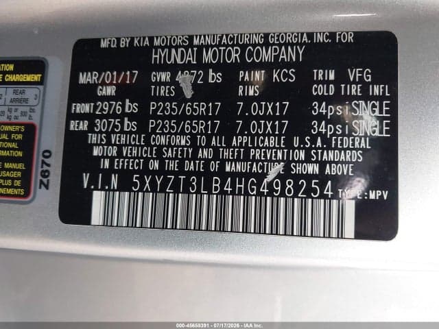 2017 HYUNDAI SANTA FE SPORT 2.4L 9