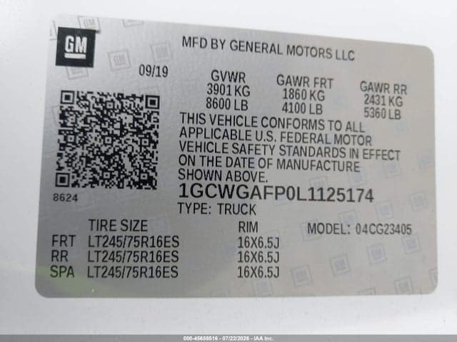2020 CHEVROLET EXPRESS CARGO RWD 2500 REGULAR WHEELBASE WT 9