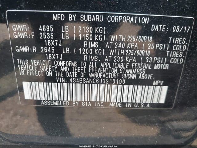 2018 SUBARU OUTBACK 2.5I LIMITED 9