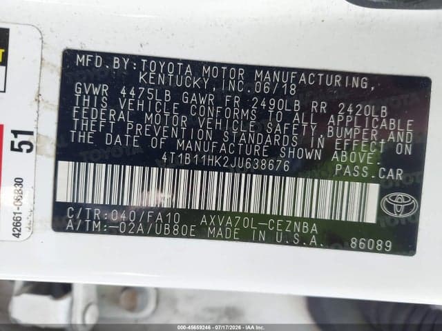 2018 TOYOTA CAMRY LE 9