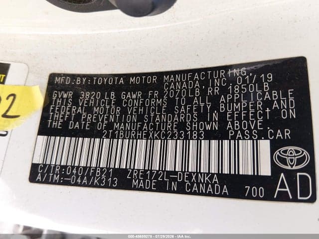 2019 TOYOTA COROLLA LE 9