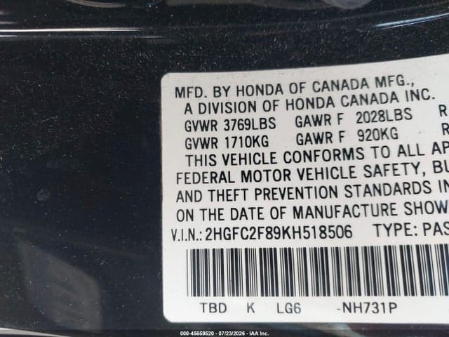 2019 HONDA CIVIC SPORT 9
