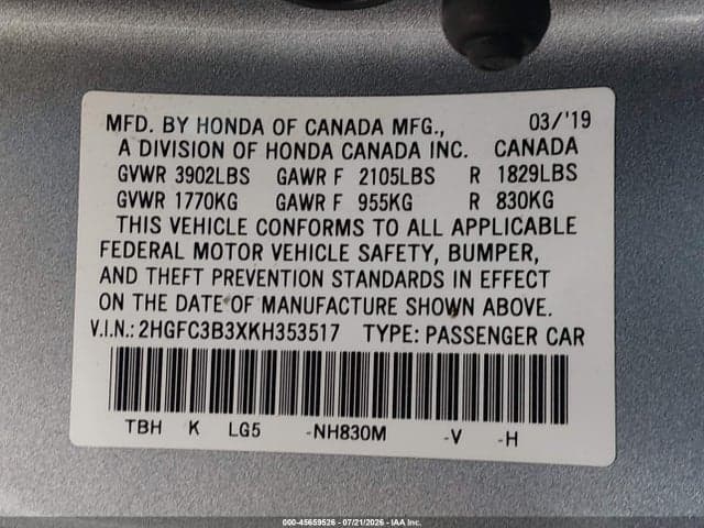 2019 HONDA CIVIC EX 9