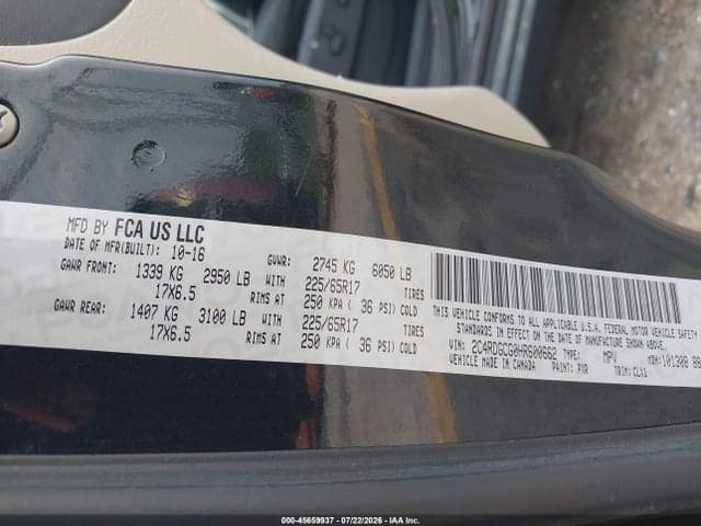 2017 DODGE GRAND CARAVAN SXT 9