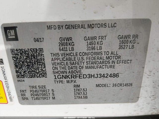 2017 CHEVROLET TRAVERSE LS 9