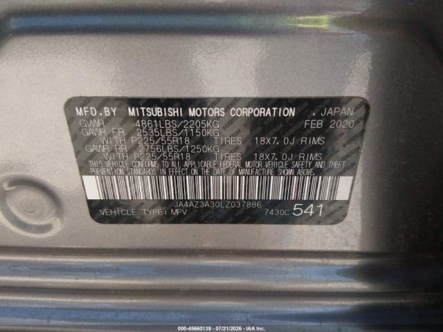 2020 MITSUBISHI OUTLANDER ES 2.4 S-AWC/LE 2.4 S-AWC/SE 2.4 S-AWC/SEL 2.4 S-AWC/SP 2.4 S-AWC 9