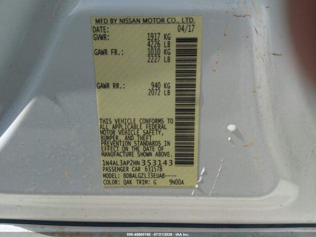 2017 NISSAN ALTIMA 2.5 S 9