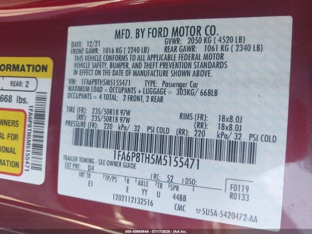 2021 FORD MUSTANG ECOBOOST PREMIUM FASTBACK 9