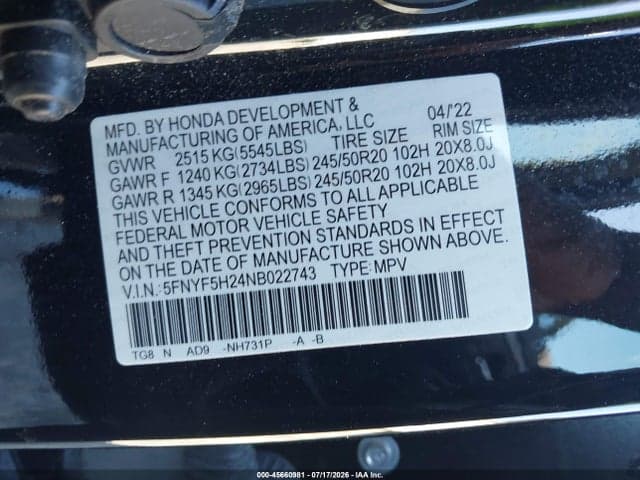2022 HONDA PILOT 2WD SPECIAL EDITION 9