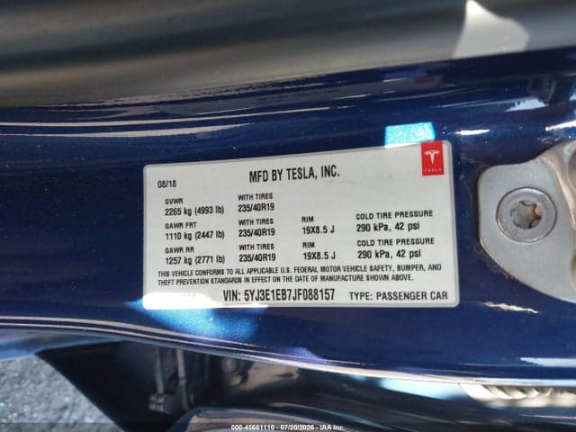 2018 TESLA MODEL 3 LONG RANGE/PERFORMANCE 10