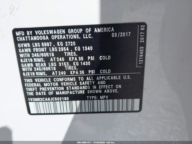 2018 VOLKSWAGEN ATLAS 3.6L V6 SEL 9