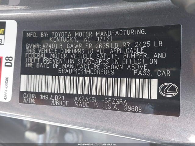 2021 LEXUS ES 250 9