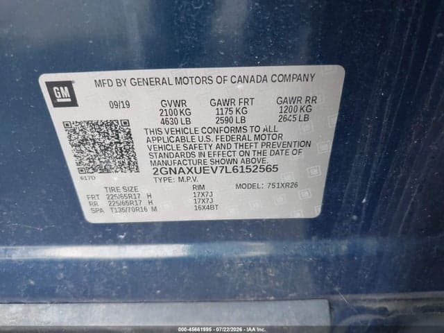 2020 CHEVROLET EQUINOX AWD LT 1.5L TURBO 9