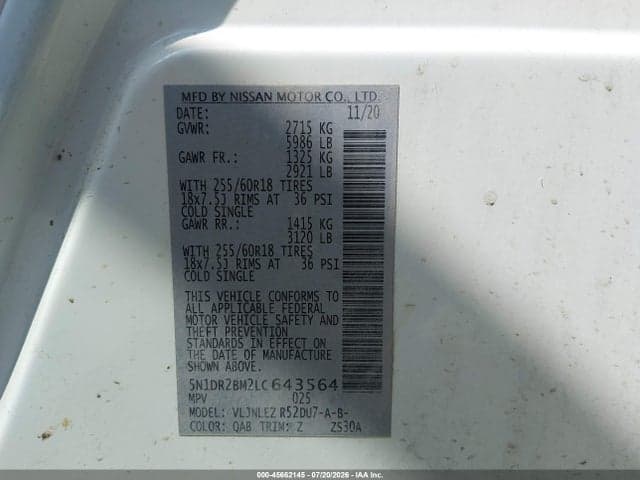 2020 NISSAN PATHFINDER SV 4WD 9
