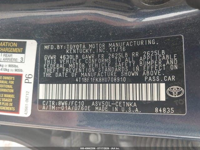 2017 TOYOTA CAMRY LE 9