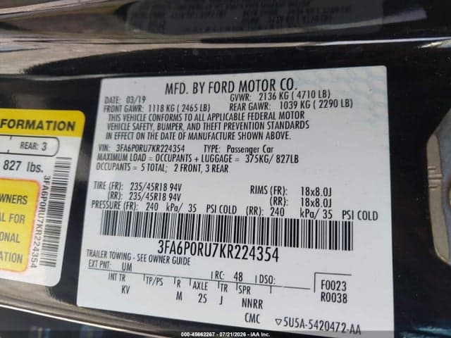2019 FORD FUSION HYBRID TITANIUM 9