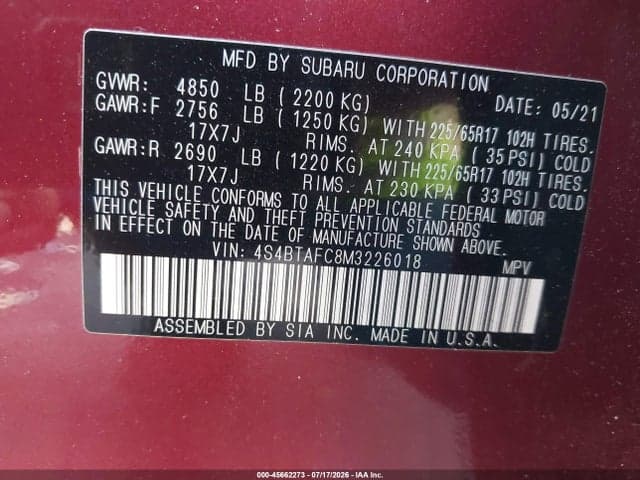 2021 SUBARU OUTBACK PREMIUM 9