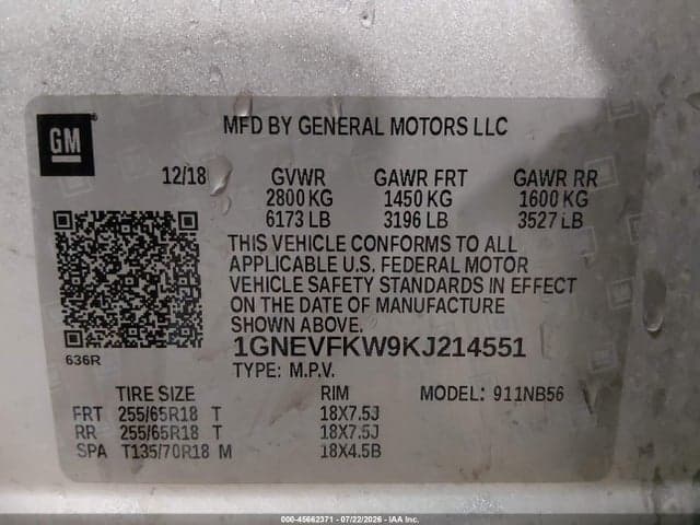 2019 CHEVROLET TRAVERSE LS 9