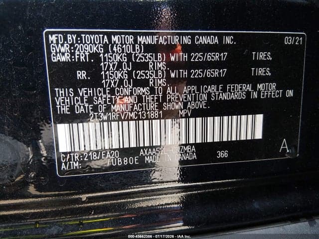 2021 TOYOTA RAV4 XLE 9