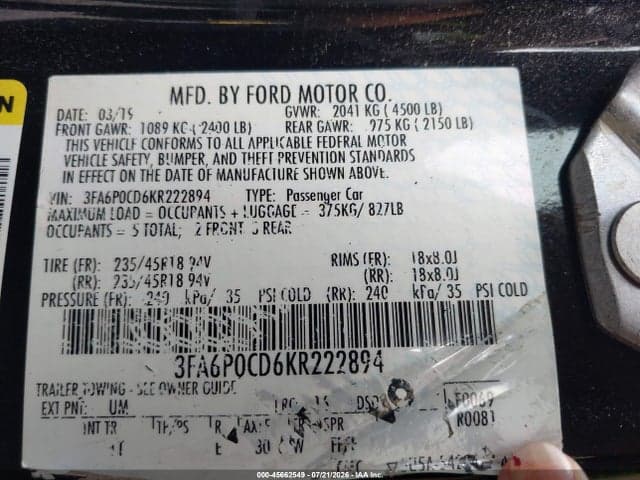 2019 FORD FUSION SEL 9
