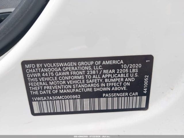 2021 VOLKSWAGEN PASSAT 2.0T SE 9