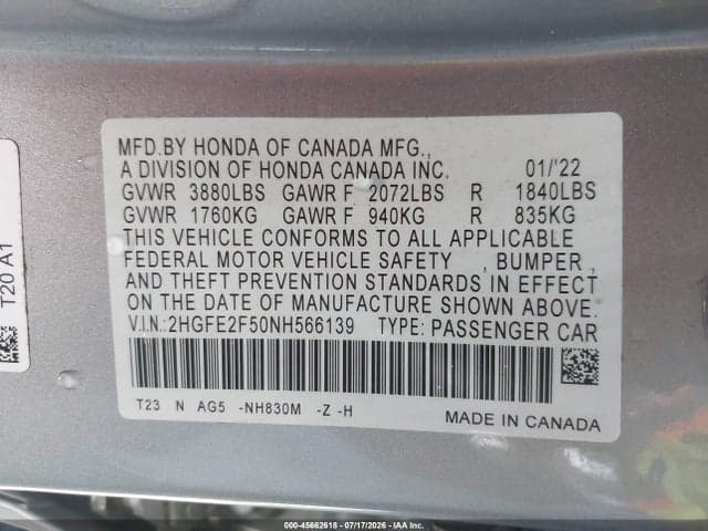 2022 HONDA CIVIC SPORT 9