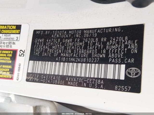2019 TOYOTA CAMRY SE 9